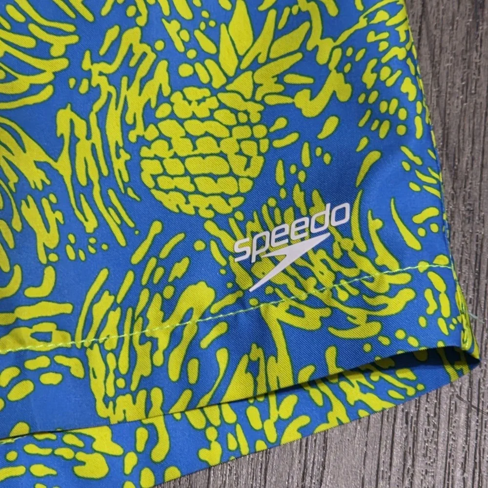 Mens Speedo Swim Suit Trunks Shorts Lined Size Small Blue Yellow Pineapple